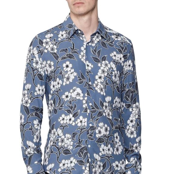 REISS Men's Freddie Floral Print Slim Fit Long Sleeve Button-Down Shirt Size M - Picture 1 of 9